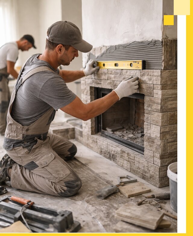 Облицовка каминов в Волхове, монтаж и отделка натуральным камнем