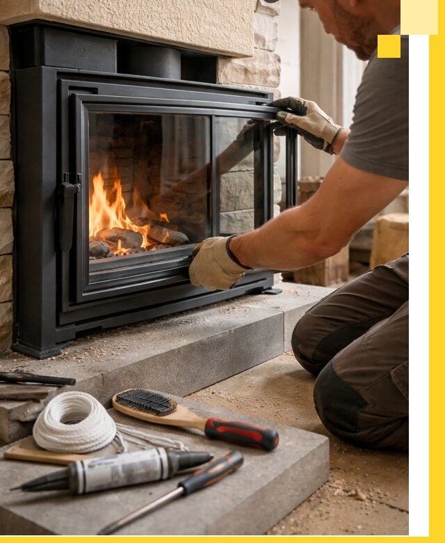 Производство, монтаж и доставка каминов со стеклом в Волхове