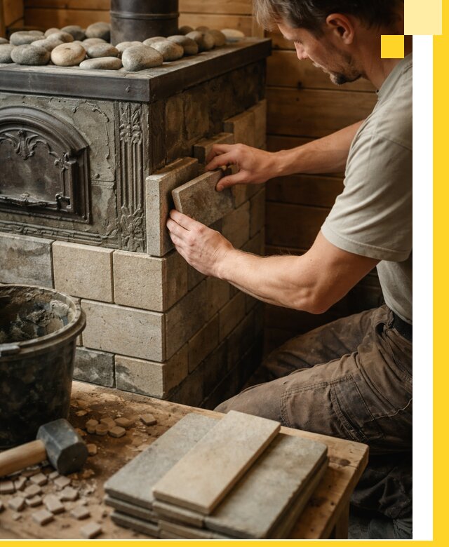 Облицовка банных печей в Волхове профессиональная отделка