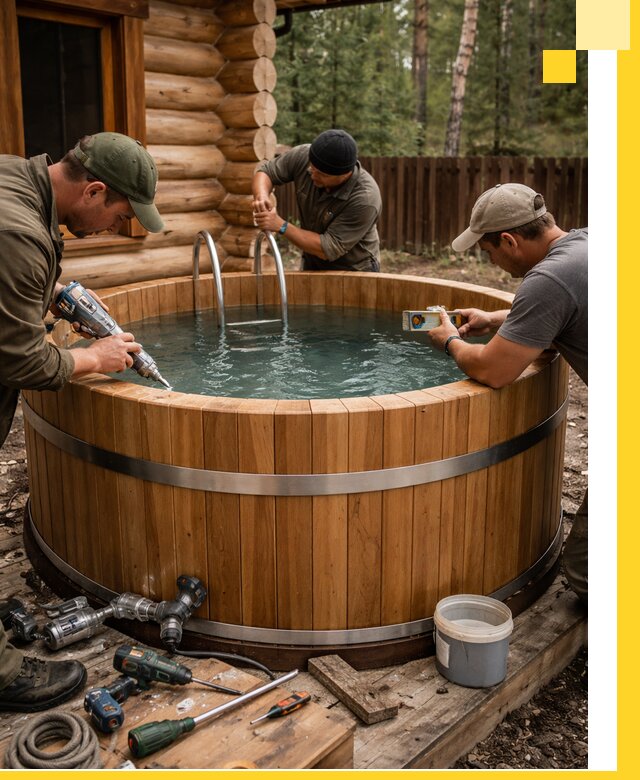 Строительство бань с купелью под ключ и отделкой в Волхове