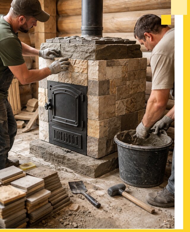 Облицовка банной печи под ключ в Волхове: камень и плитка