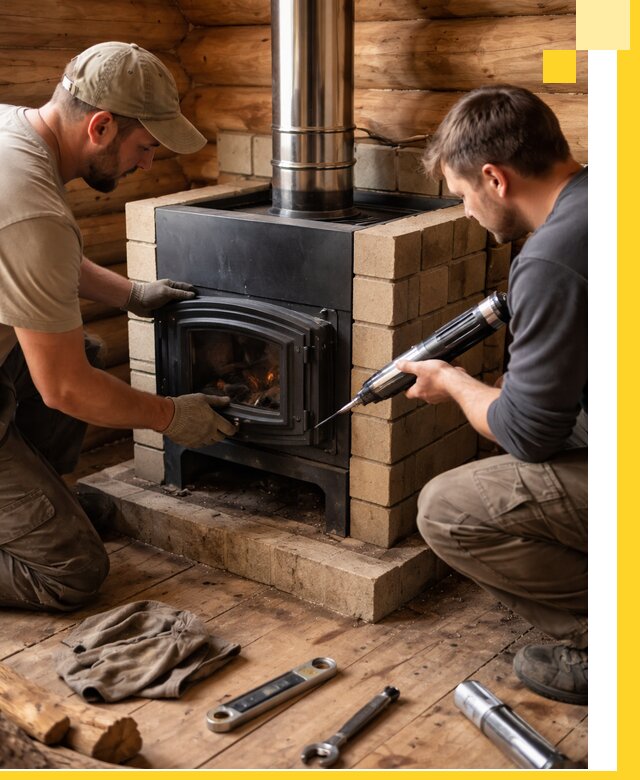 Монтаж и установка печи в бане под ключ с гарантией в Волхове