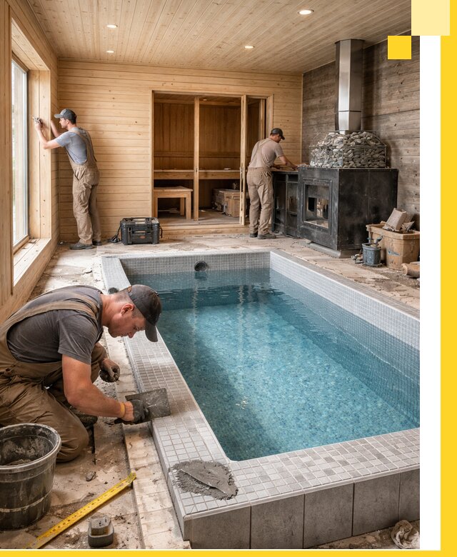 Проект бани с бассейном и сауной в Волхове под ключ