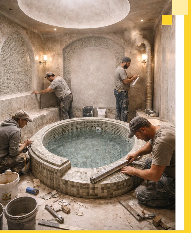 Профессиональное строительство хамама с бассейном в Волхове под ключ