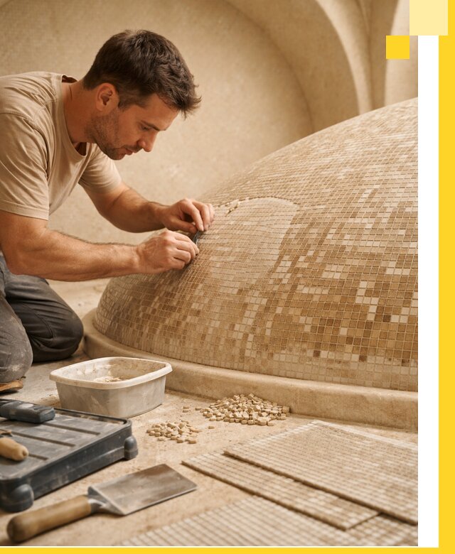 Профессиональная укладка мозаики для хамама под ключ в Волхове