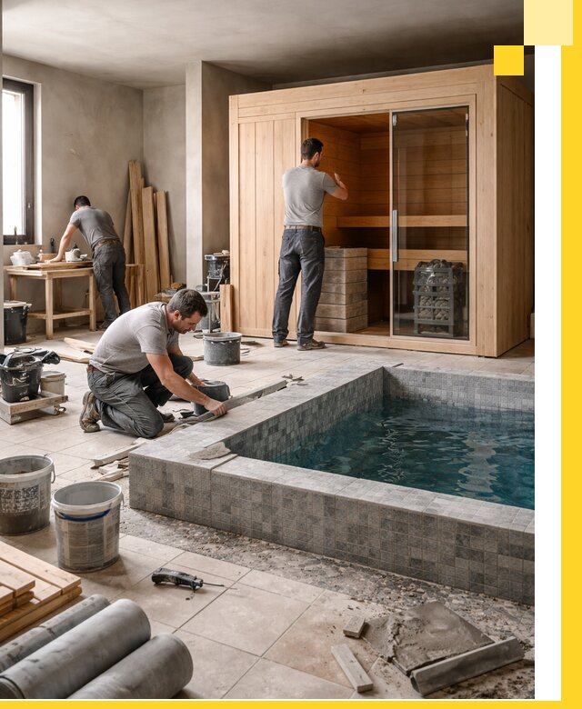 SPA зоны под ключ с бассейном сауной и печью в Волхове